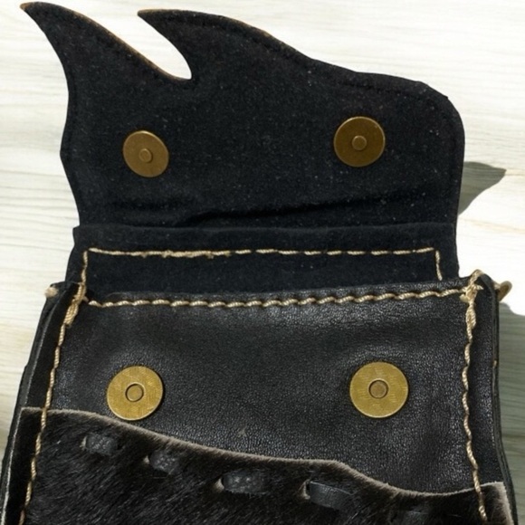 Leather Mini Bag Bohemian Crossbody Artisan Accent Size  6 x 4 x 2.5 - Picture 5 of 14